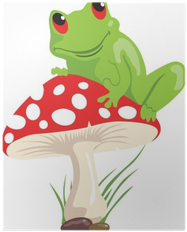 Green Frog Sitting On A Red Coloured Mushroom Poster - Frog Sitting On A Mushroom (400x400), Png Download