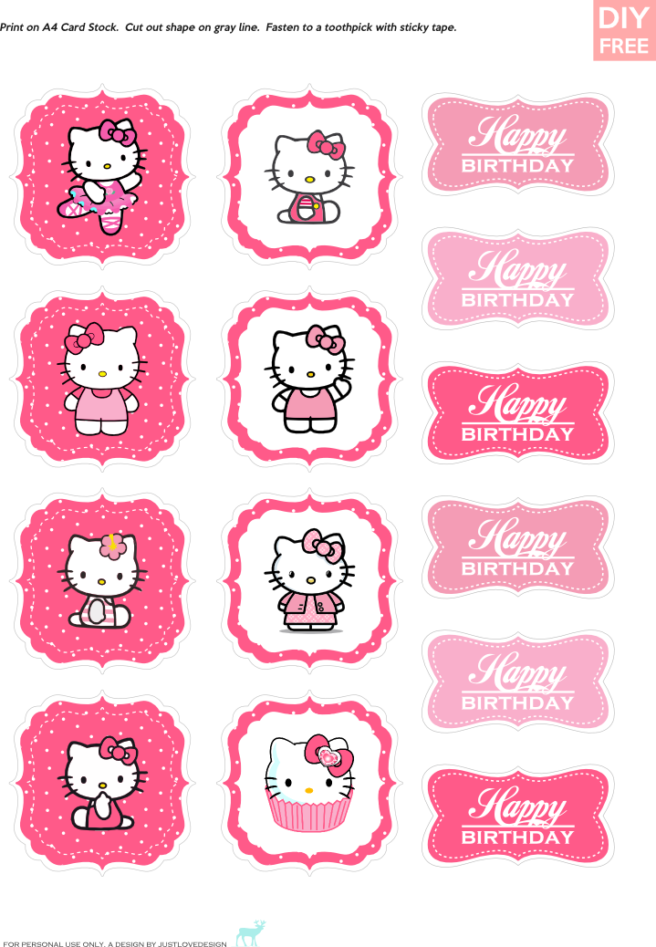 Diy Free Hello Kitty Cupcake Topper - Hello Kitty Cake Topper Diy (719x1038), Png Download
