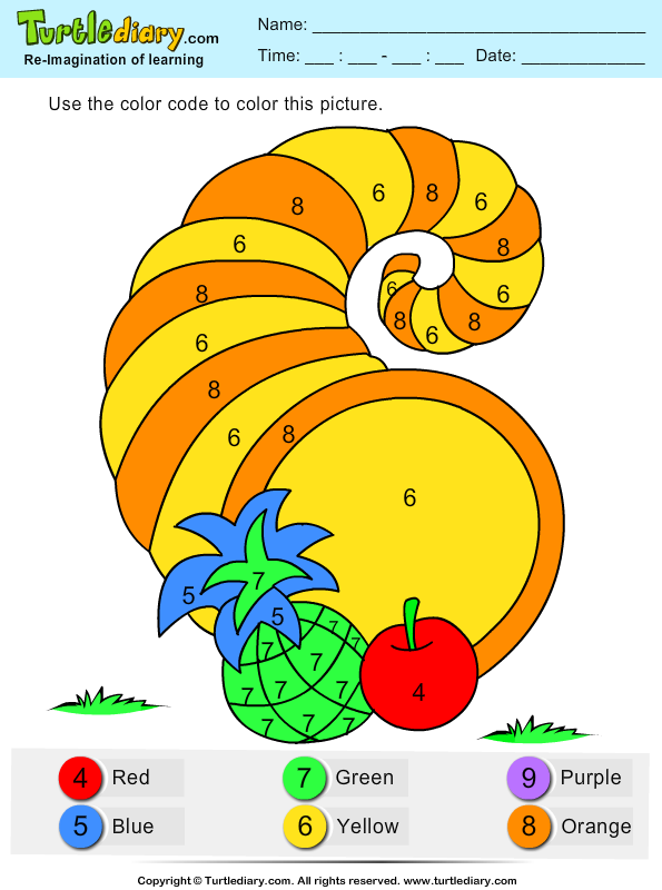 Color By Number Cornucopia Answer - Coloring Book (595x800), Png Download