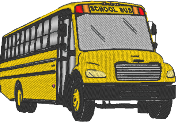 Embroidered Front & Side View School Bus - School (576x399), Png Download