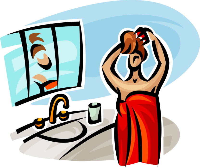 Vector Illustration Of Woman Just Out Of The Shower - Get Ready Clip Art (832x700), Png Download