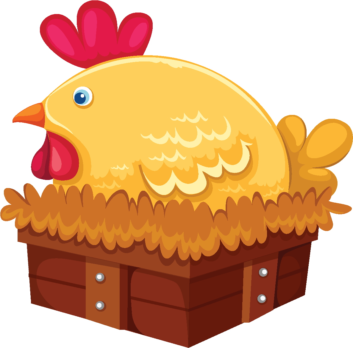 Cartoon Cute Rooster Chicken Nest Element - Farm Animals Farm Collection (1772x1378), Png Download