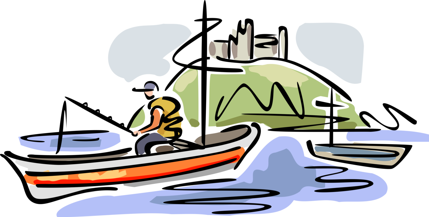 Vector Illustration Of Sport Fisherman Angler Fishing - Clip Art (1382x700), Png Download