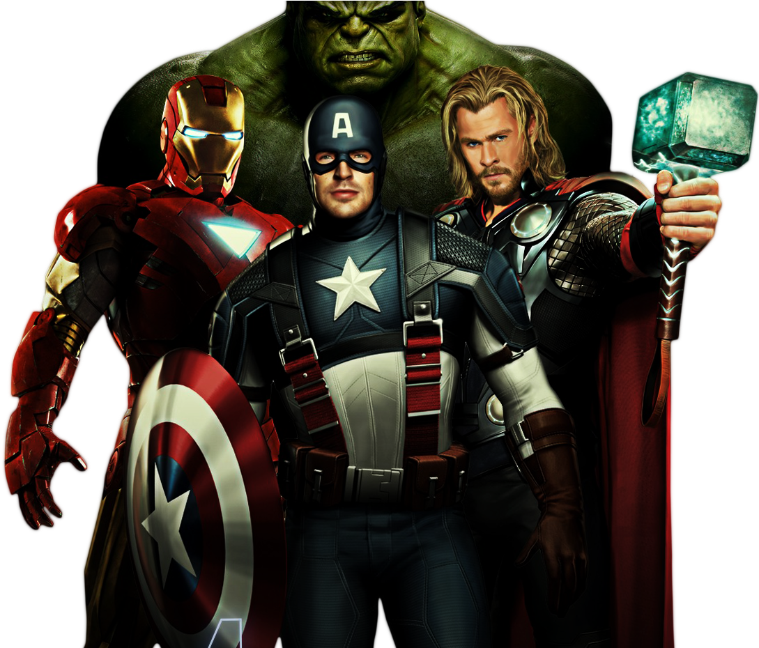 Os Vingadores Hd Thecreatebr - Hulk Ironman Thor Y Capitan America (1112x929), Png Download