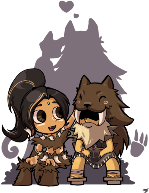 Nida & Udyr - Rengar And Nidalee Chibi (500x706), Png Download