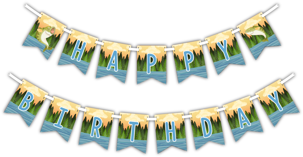 Gone Fishing "happy Birthday" Party Banner - Birthday (1024x536), Png Download