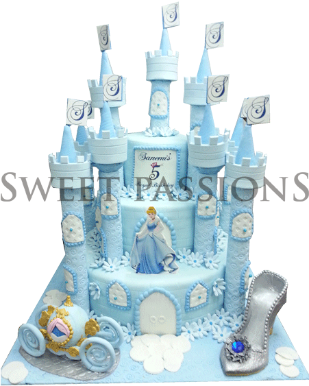 Cinderella Castle Cake - Cinderella Castle Blue Cake (450x600), Png Download