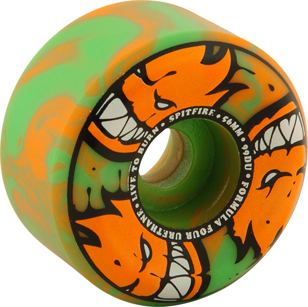 Spitfire Formula Four 99a Afterburner 56mm Green/orange - Spitfire Wheels Formula Four Conical Full Afterburner (600x598), Png Download