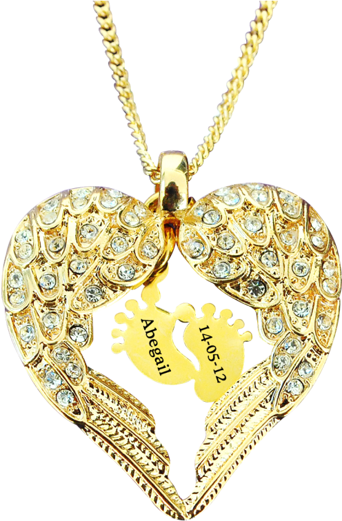 Personalised Angels Heart Necklace With Feet Insert - Locket (800x800), Png Download