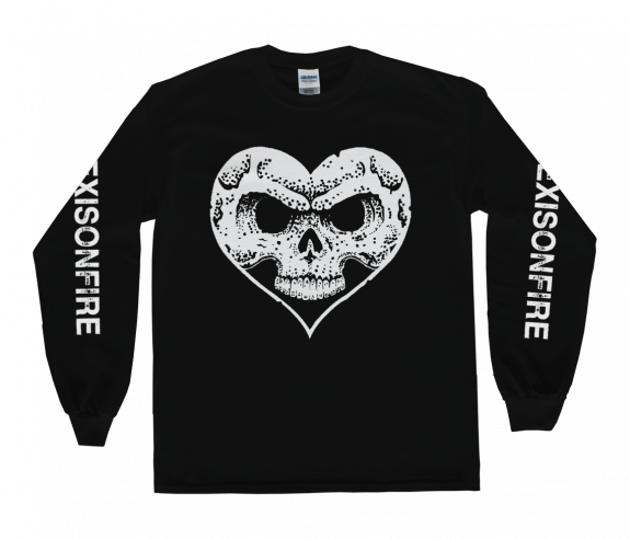 White On Black Heart Skull Longsleeve - Alexisonfire Shirt (575x492), Png Download