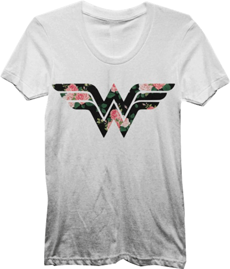 Floral Wonder Woman Logo Juniors T-shirt - Wonder Woman Logo Shirt (555x555), Png Download