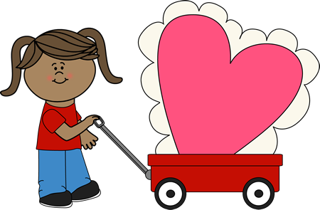 Girl With Big Valentine Clip Art - Valentines Clip Art Kids (450x295), Png Download