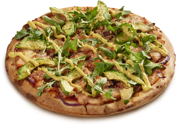 Oven-roasted Chicken Slices, Sliced Avocado, Spanish - California-style Pizza (600x455), Png Download