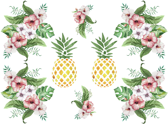 Bleed Area May Not Be Visible - Hawaiian Flowers And Pineapple (600x450), Png Download