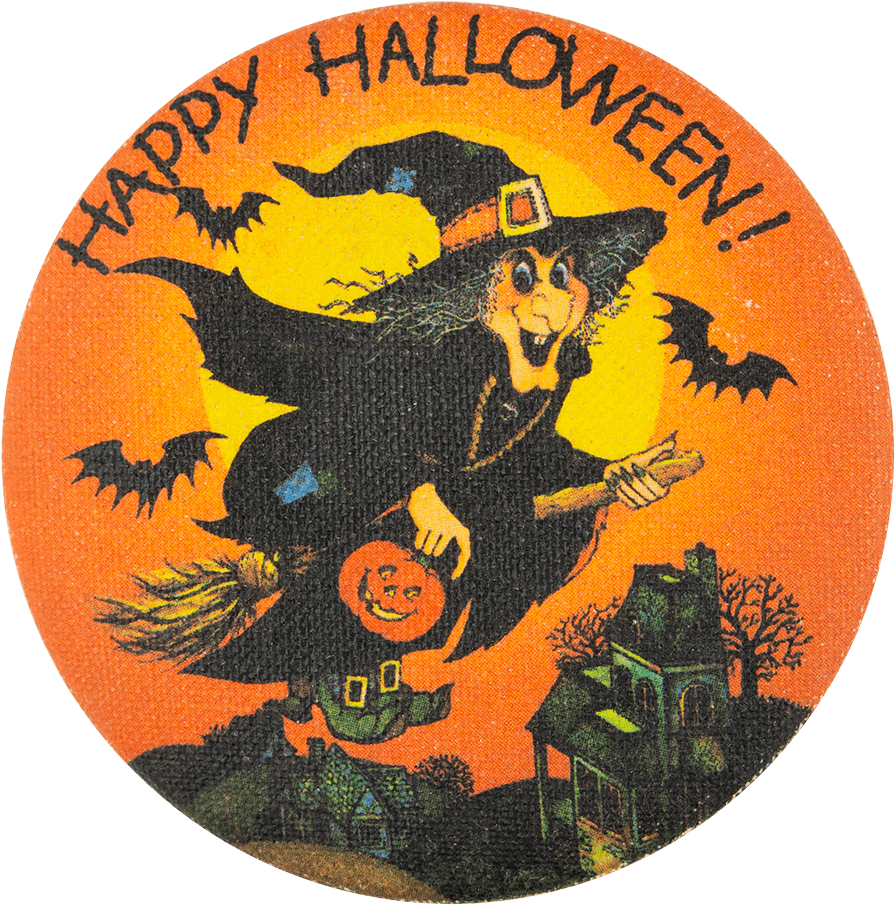 Happy Halloween Witch Over Houses - Illustration (1000x986), Png Download