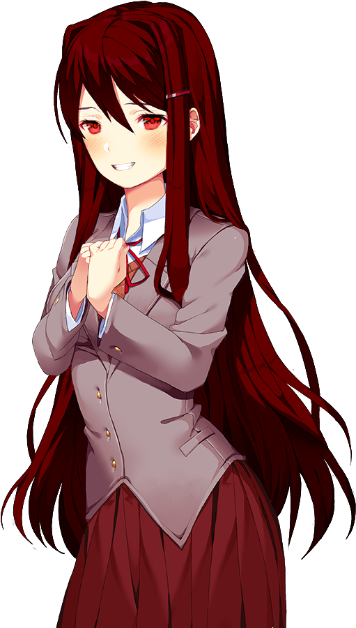 Edited Mediared Hair, Red Eyes - Black Haired Yuri Doki Doki (960x960), Png Download