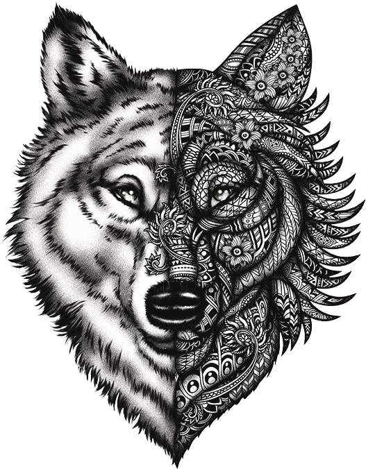 Wolf Head With Pattern - T-shirt (450x450), Png Download