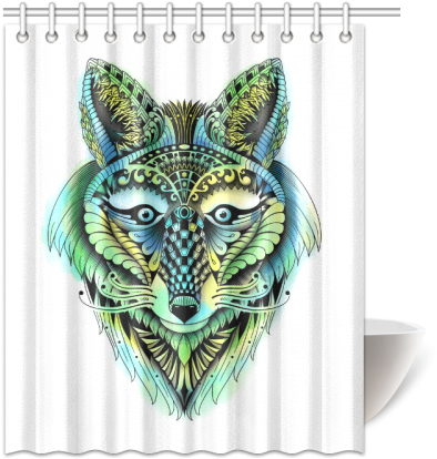Water Color Ornate Foxy Wolf Head Ornate Drawing Shower - Ornate Foxy Wolf Twin Duvet (500x500), Png Download
