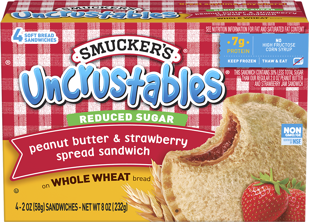 Uncrustables® Reduced Sugar Peanut Butter & Strawberry - Smuckers Uncrustables Sandwich, Reduced Sugar, Peanut (993x1200), Png Download