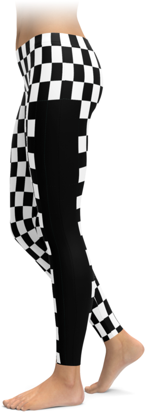 Checkered Flag Racing Stripe Leggings - Leggings (740x896), Png Download