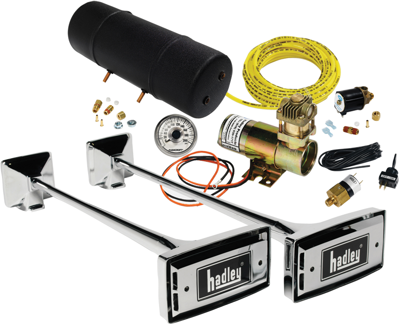 Two 20”chrome Ambassador® Rectangular Air Horn Kit - Hadley Horns (800x655), Png Download