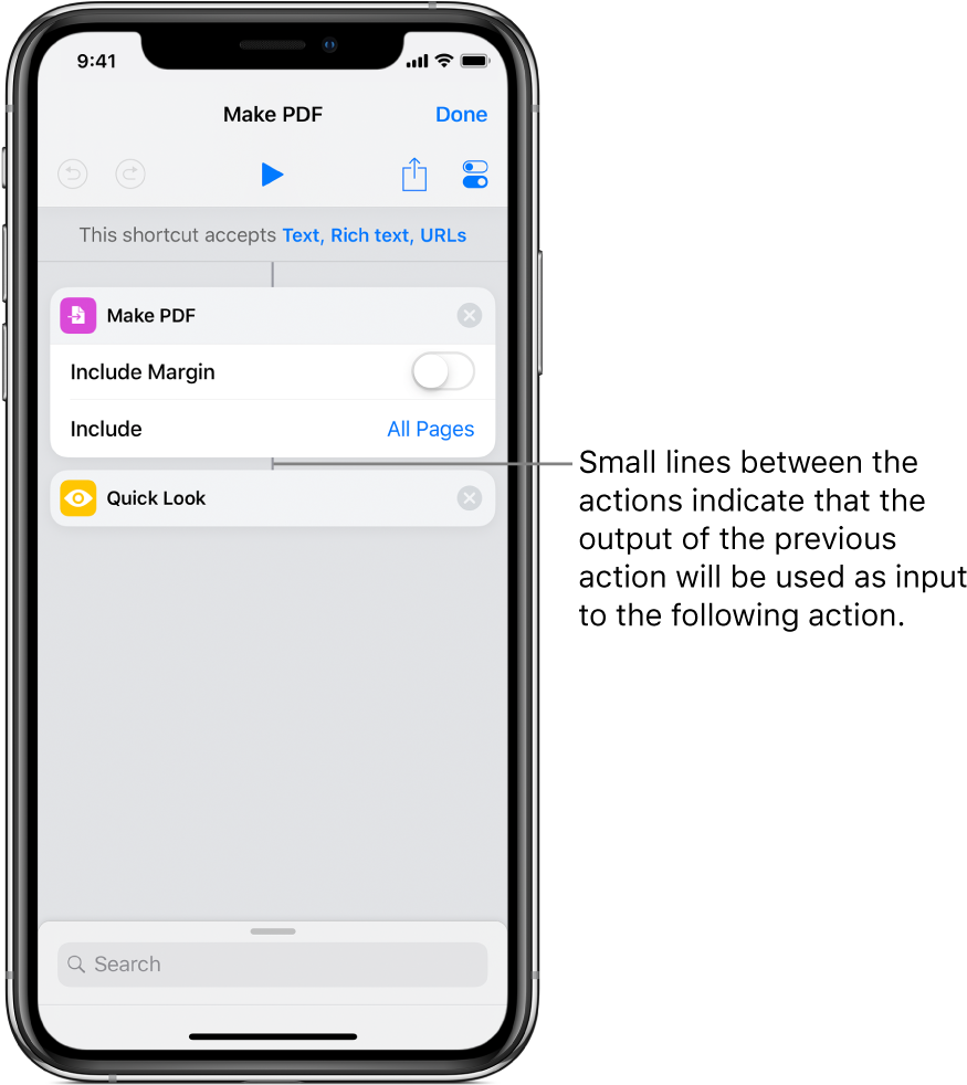 Shortcut Editor Showing Vertical Line Connecting Actions - Apple (904x984), Png Download