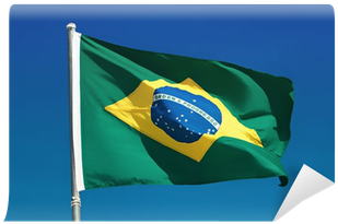 Brazilian Flag And Pole Flutters Against Brazil Blue - Flag (400x400), Png Download