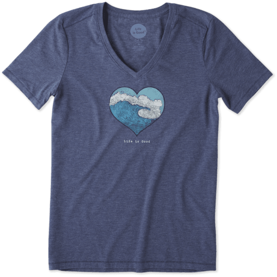Women's Ocean Heart Wave Cool Vee - Life Is Good (570x570), Png Download