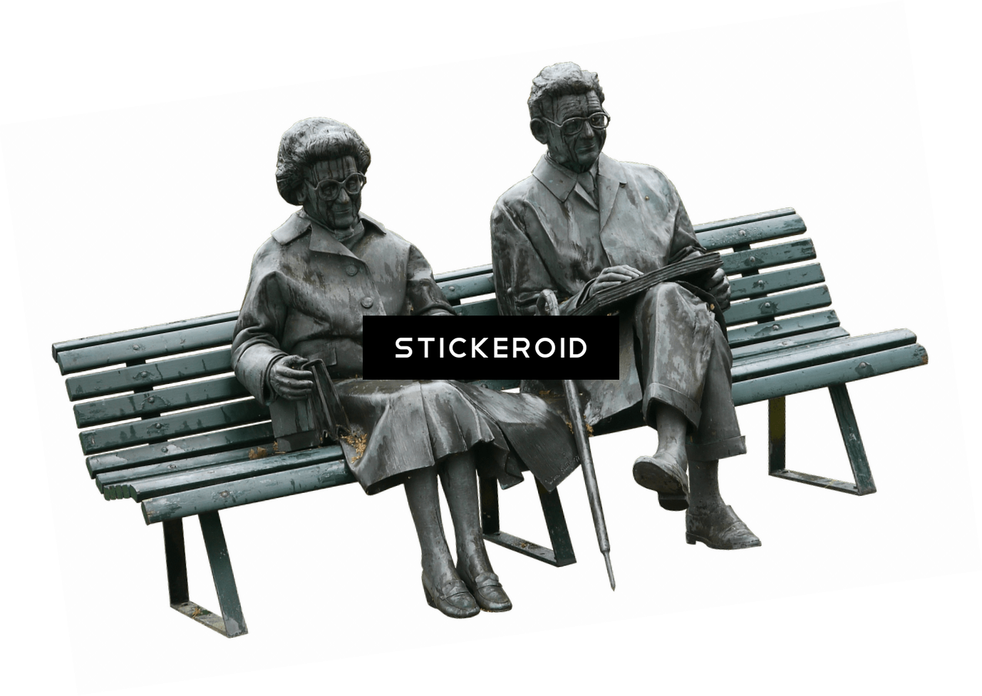 Couple Old People Sitting On A Bench Statue - Sculpture (1378x977), Png Download