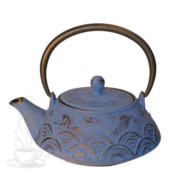 Crane Over Blue Sea Cast Iron Teapot - Blue (598x600), Png Download