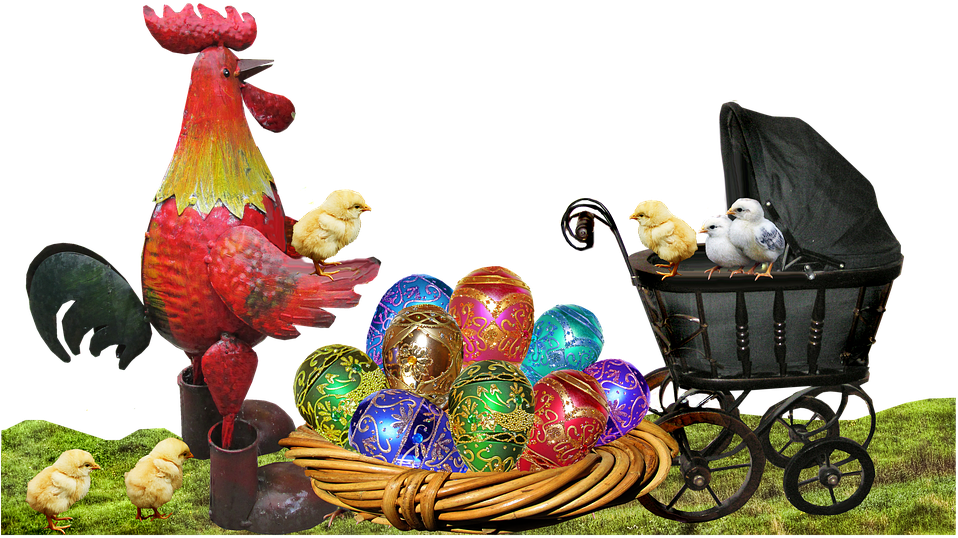 Easter, Eggs, Rooster, Chickens, Celebration - Easter Rooster (960x574), Png Download