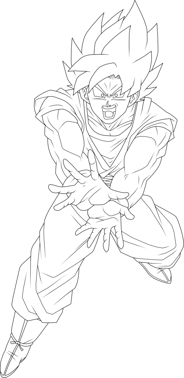 Clip Library Goku Vegeta Dokkan Piccolo - Son Goku Super Saiyan Lineart (624x1281), Png Download