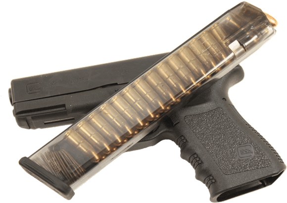 Glock 9mm 33 Round Magazine Clear (600x461), Png Download