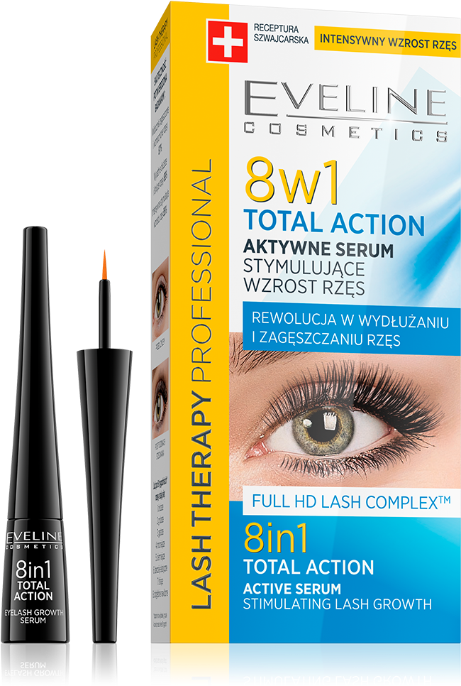 8 In 1 Total Action Active Serum Stimulating Lash Growth - Eveline 8w1 Do Rzęs (1000x1000), Png Download