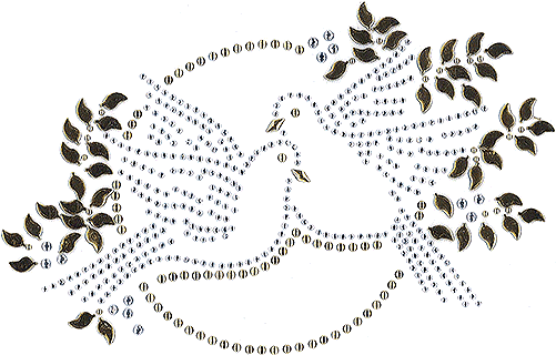Dove Pair Love Birds With Gold Circle Frame And Leaves - Design (500x484), Png Download