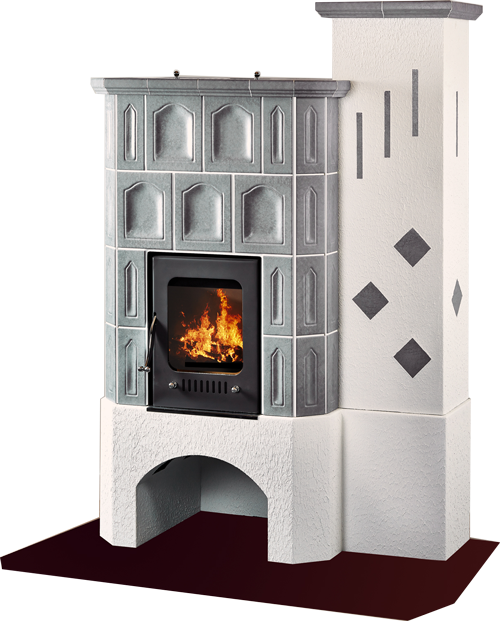 Tiled Stove Fuego With Attachment/top - Fireplace (500x621), Png Download