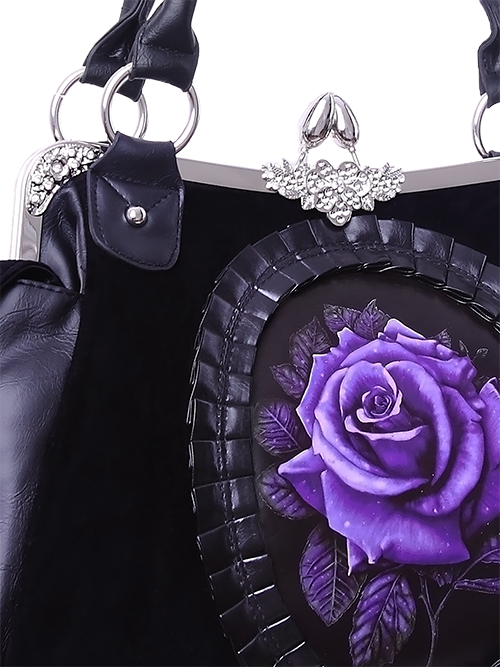 Wednesday - Restyle Purple Rose Cameo Velvet Bag (500x667), Png Download