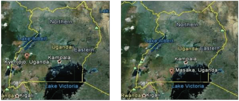 Map Of Uganda Showing District Locations Of Kyenjojo - Atlas (850x343), Png Download