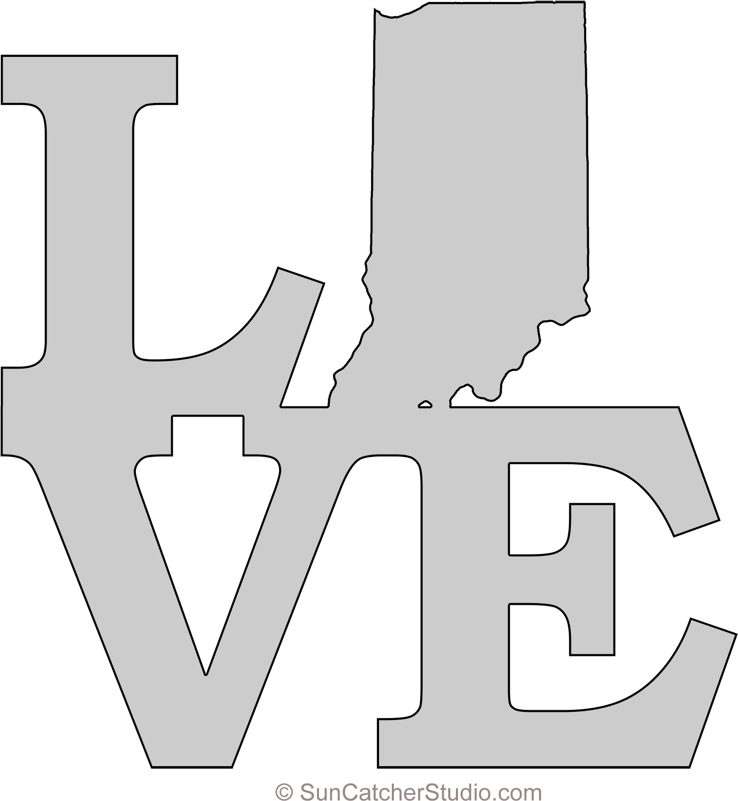 Indiana Love Map Outline Scroll Saw Pattern Shape State - Pattern (1500x1606), Png Download