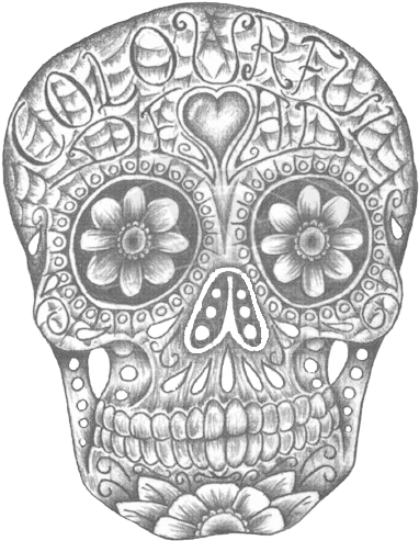 Skull, Flowers, And Black And White Image - Sugar Skull Designs (500x582), Png Download