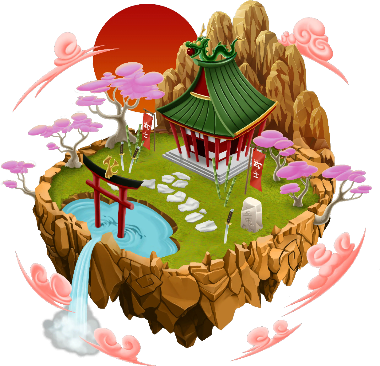 Japanese Island - Dragon City Chinese Island (1237x1192), Png Download