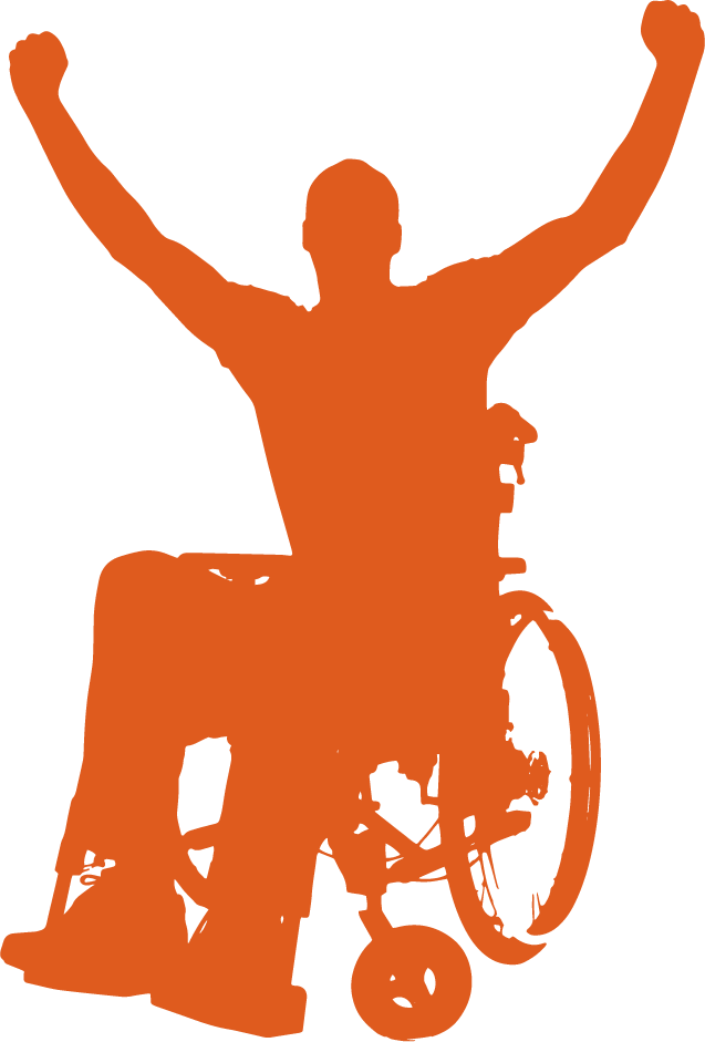 Wheechair Handsup Orange - Wheelchair Silhouette People (637x941), Png Download