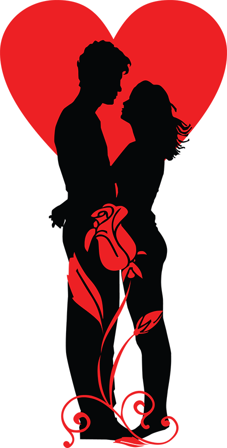 Romantic Couple Silhouette - Valentines Couple Clipart (450x886), Png Download