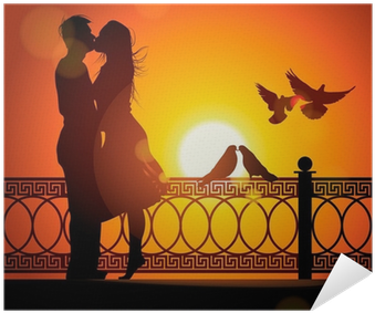 Silhouette Of Couple In Love Kissing, Vector Eps10 - Couple Sunset Kiss Silhouette (400x400), Png Download