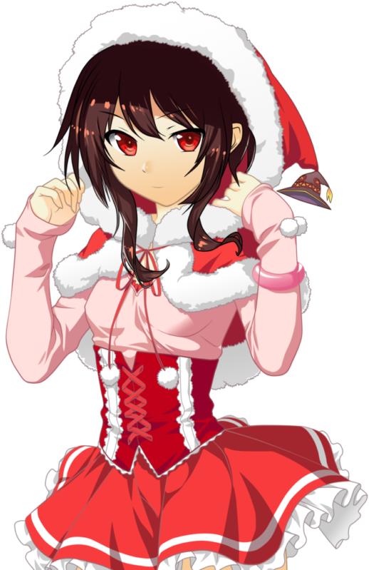 Stunning Anime Santa Hat Christmas Meme Megumin Wizard - Megumin Santa (593x813), Png Download