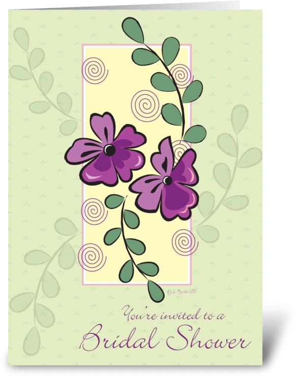 Purple Flowers Bridal Shower Invite Greeting Card - Birthday Card - Purple Vines Card (700x792), Png Download