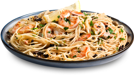 A Piquant, Yet Light Tasting Pasta That Combines Salty - Spaghetti With Shrimps Png (510x285), Png Download