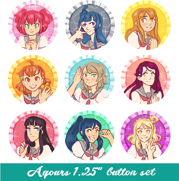 Aqours Buttons Original - Love Live Buttons (600x629), Png Download