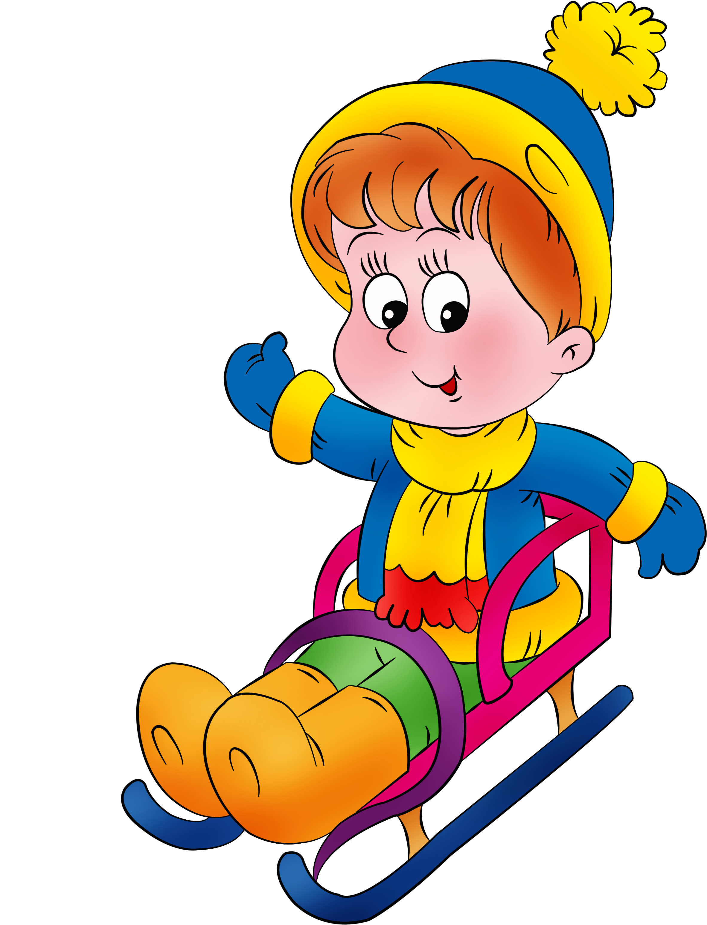 Winter Child Game Snowball Fight - Kid Sledding Clipart (2364x3092), Png Download