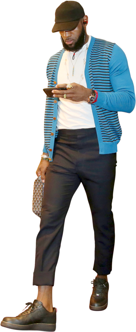 Lebron James In Khakis And Blue-striped Sweater - Lebron James (768x1151), Png Download